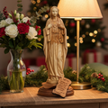 Virgin Mary olive wood statue from Bethlehem hand carved, 11 inch front view of the olive wood masterpiece