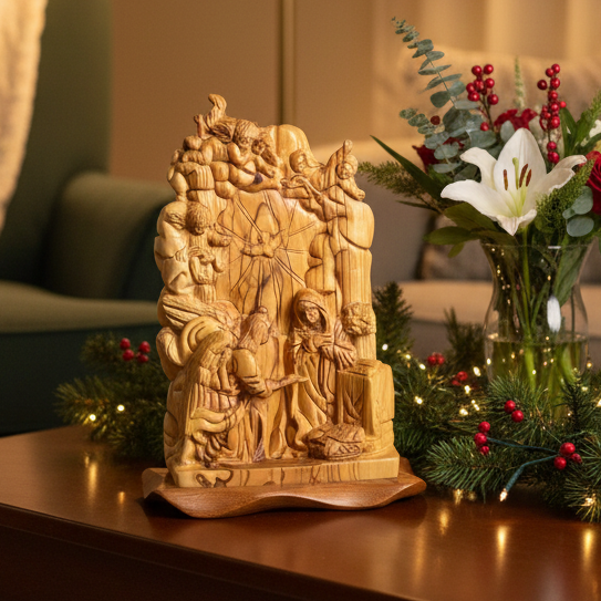 The Annunciation, 11" Carving from Olive Wood in Bethlehem