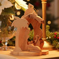 Olive wood nativity scene hand carved in Bethlehem, front view of the olive wood masterpiece