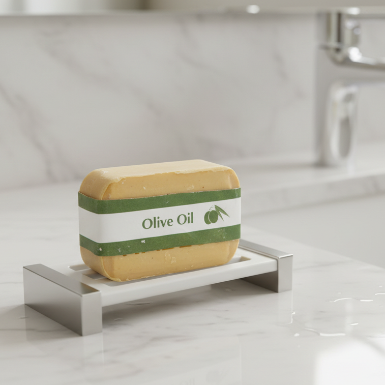 Pure olive oil soap from Nablus Holy Land, front view of the olive oil soap masterpiece