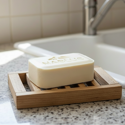 Pure olive oil soap from Nablus Holy Land, front view of the olive oil soap masterpiece
