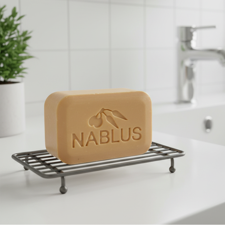 Pure olive oil soap from Nablus Holy Land, front view of the olive oil soap masterpiece