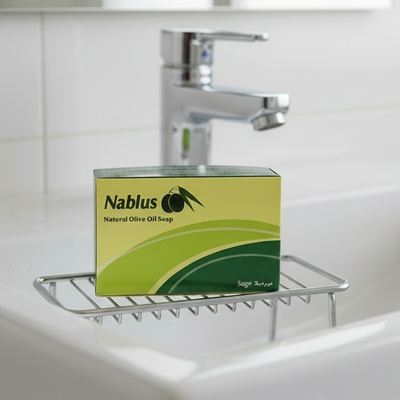 Nablus Natural Olive Oil Soap packaging with green and yellow design