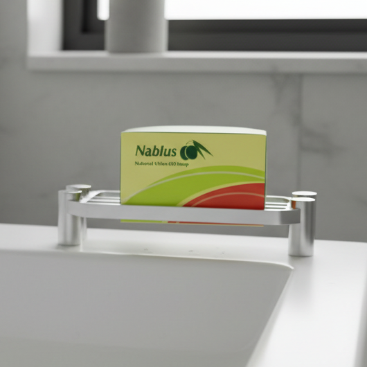 Nablus Natural Olive Oil Soap packaging with pomegranate design