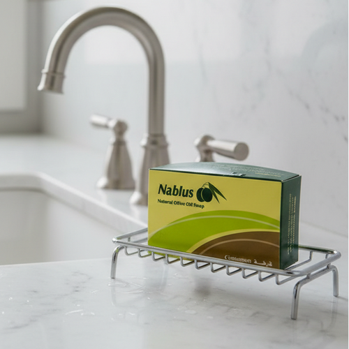 Pure olive oil soap from Nablus Holy Land, front view of the olive oil soap masterpiece