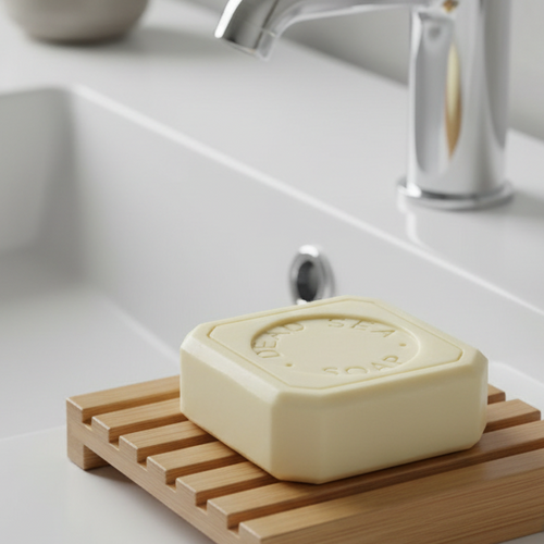 Pure olive oil soap from Nablus Holy Land, side angle of the olive oil soap sculpture
