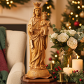 Our Lady of Mount Carmel olive wood statue from Bethlehem hand carved, 17.3 inch front view of the olive wood masterpiece