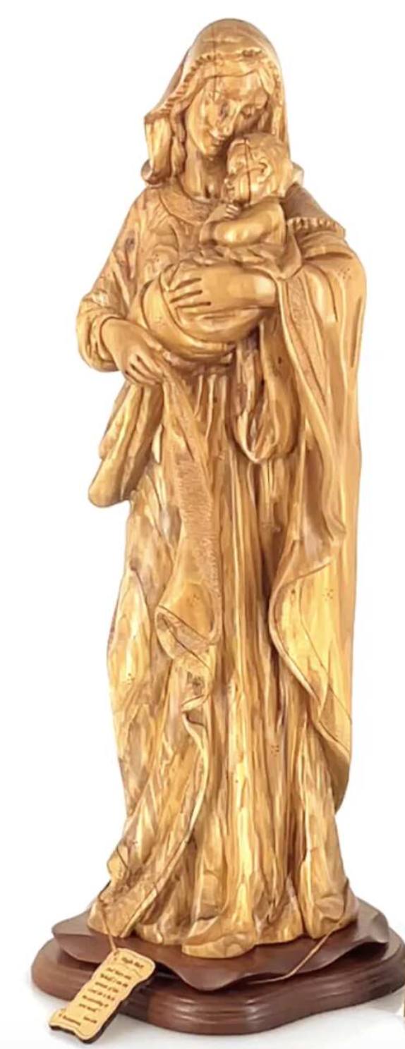 Jesus Christ statue hand carved from Bethlehem olive wood, 24 inch display angle of the Holy Land piece