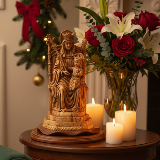 Virgin Mary w/ Baby Jesus Statue, 14.6" Olive Wood Carving Statue from Bethlehem