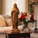 “Sacred Heart of Jesus” Sculpture, 16.1" Carved Olive Wooden Masterepiece