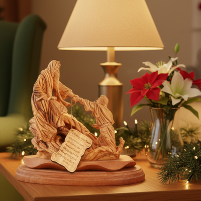 Jesus Christ Walks on Water, 10" Wood Carved Sculpture from the Holy Land