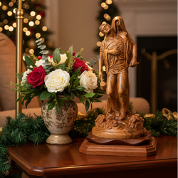 Jesus Christ statue hand carved from Bethlehem olive wood, 11.8 inch front view of the olive wood masterpiece