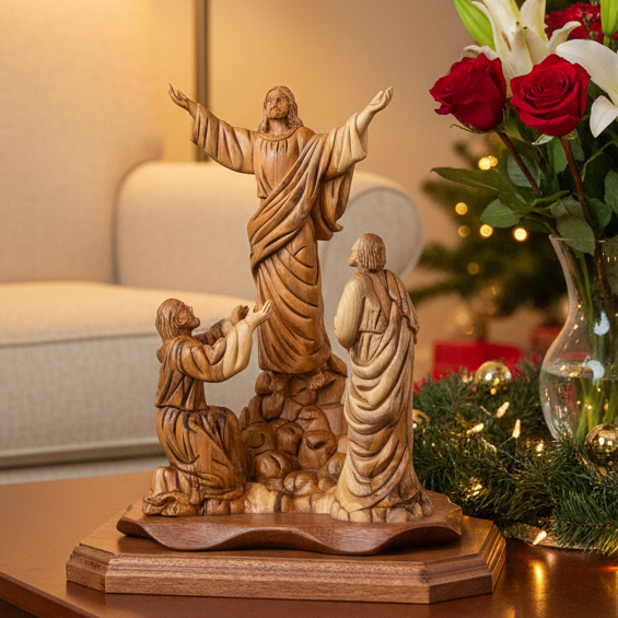 Jesus Christ "Ascension into Heaven" Carving, 11" Holy Land Olive Wood Statue