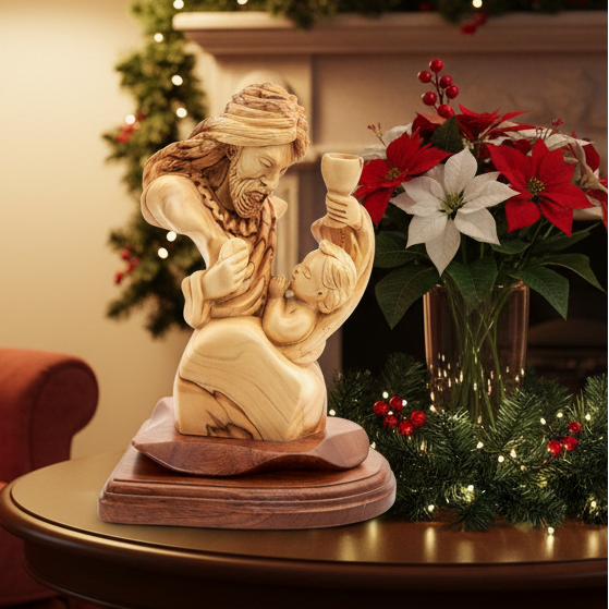 Religious jewelry hand made in Bethlehem Holy Land, 8.7 inch front view of the wood masterpiece