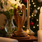 Jesus Christ with Angel Carving, 12.2" Holy Land Olive Wood