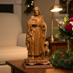 Good Shepherd statue hand carved from Bethlehem olive wood, 16.5 inch front view of the olive wood masterpiece
