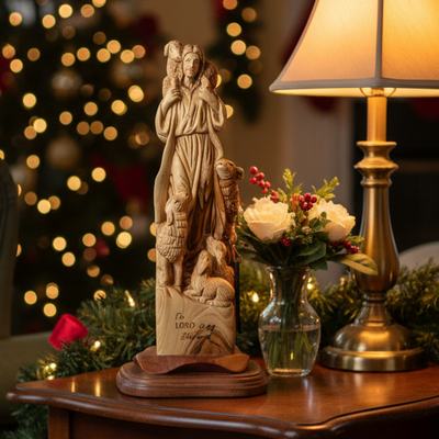 Lord is My Shepherd, Jesus Christ Olive Wood Carving 13.6"