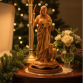 Good Shepherd statue hand carved from Bethlehem olive wood, 12.6 inch front view of the olive wood masterpiece