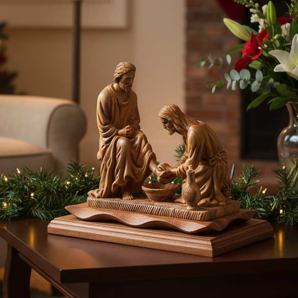 Jesus Christ " Washing The Feet" Masterpiece, 10.6" Olive Wood Carving