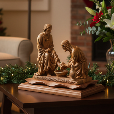 Jesus Christ " Washing The Feet" Masterpiece, 10.6" Olive Wood Carving