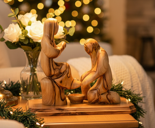 Jesus Washing Feet, 7.1" Wooden Carving Abstract