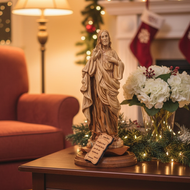 Jesus Christ Carved Wooden Statue from Holy Land 11.2"