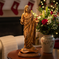 Jesus Christ statue hand carved from Bethlehem olive wood, 13.4 inch front view of the olive wood masterpiece