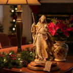 Good Shepherd statue hand carved from Bethlehem olive wood, 9.8 inch front view of the olive wood masterpiece