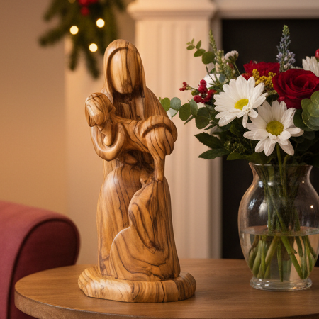 The Good Shepherd, Jesus Christ, 9.3" Abstract Olive Wood Carving