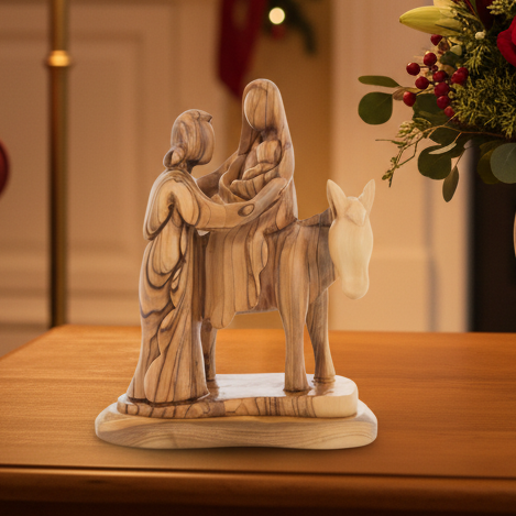 Flight into Egypt, 8.9" Abstract Hand Carved Olive Wood