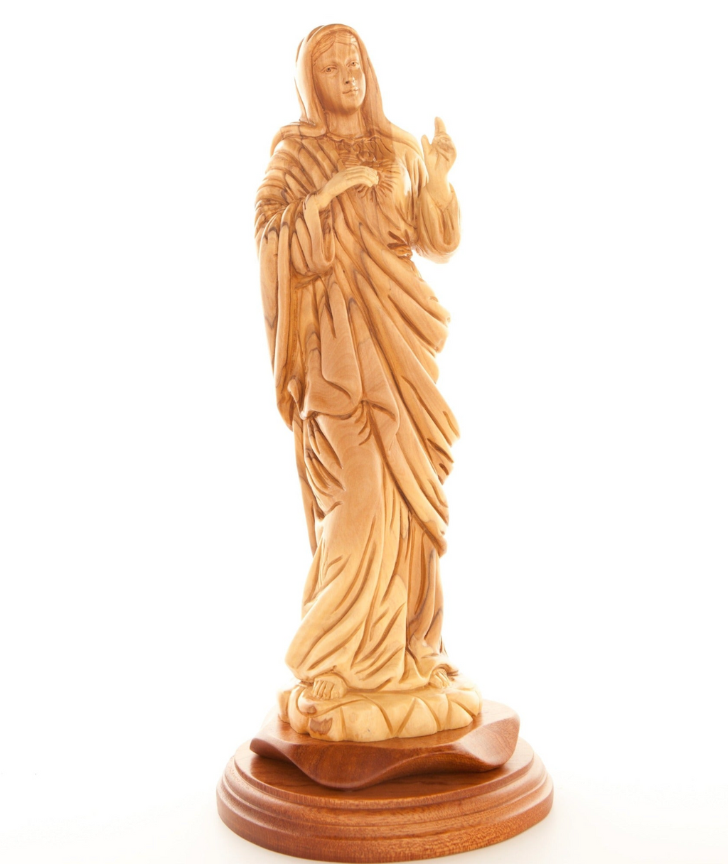 Immaculate Heart of Mary Statue, 12.2" Olive Wood Carving Statue from Bethlehem