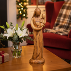 Virgin Mary olive wood statue from Bethlehem hand carved, front view of the olive wood masterpiece