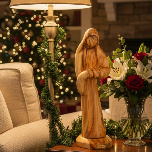 Virgin Mary (Abstract), 8.3" Olive Wood Carving Statue from Bethlehem