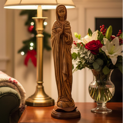 Praying Virgin Mary, 15.7" Olive Wood Carving from Bethlehem