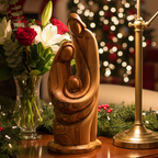 Holy Family olive wood statue hand carved in Bethlehem, 11.8 inch front view of the olive wood masterpiece