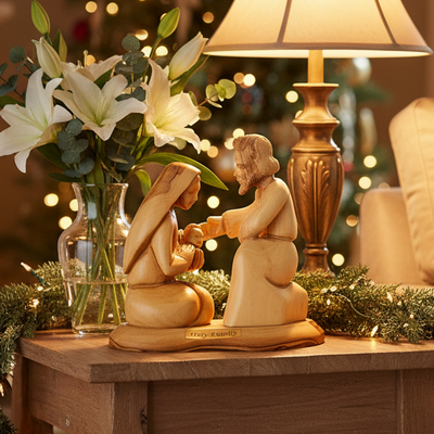 Holy Family Wooden Hand Carving from Bethlehem 6.5"