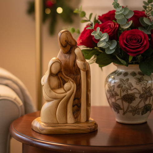Holy Family Hand Carved Figurine ,7.3" from Olive Wood