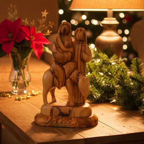 religious olive wood statue hand carved in Bethlehem, 7.5 inch front view of the olive wood masterpiece
