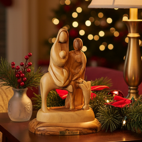 religious olive wood statue hand carved in Bethlehem, 6.3 inch front view of the olive wood masterpiece