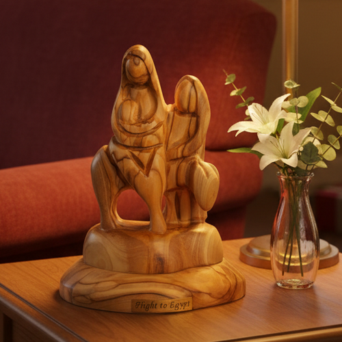 religious olive wood statue hand carved in Bethlehem, 4.9 inch front view of the olive wood masterpiece