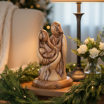 Holy Family, Carved Olive Wood, 6.3"