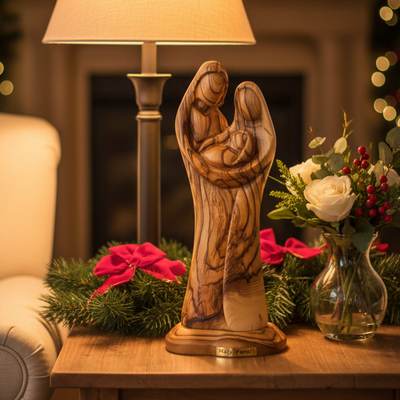 Holy Family Sculpture Abstract Hand Carved, 8.3"