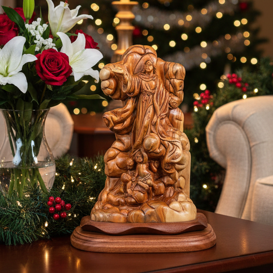 Assumption of Mary, 10.4" Carving from Holy Land Olive Wood