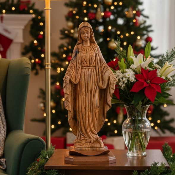 Virgin Mary, Olive Wood Carving, 16" Statue from Bethlehem