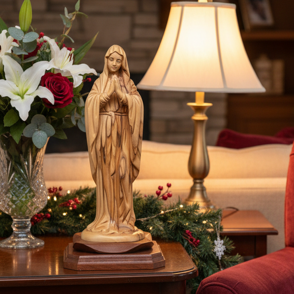 Praying Virgin Mary, 9.1" Olive Wood Carving Statue from Bethlehem