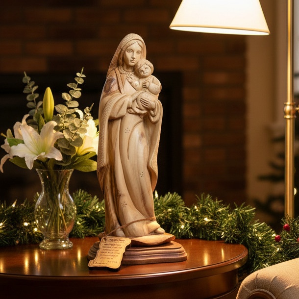 Virgin Mary Mother and Holy Child, 11.4" Olive Wood Carving Statue from Bethlehem