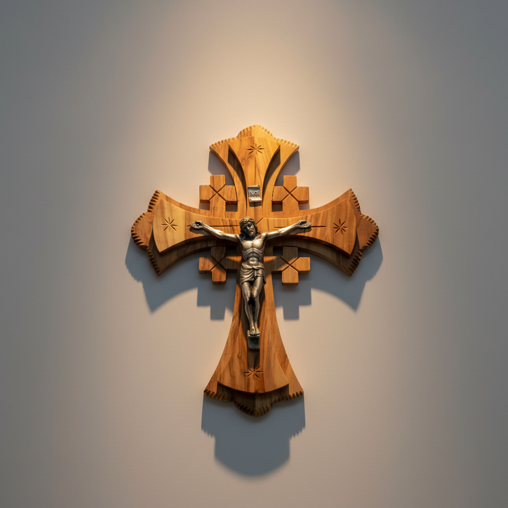 8.7" Jerusalem Wall Crucifix, Hand Made Olive Wood from the Holy Land