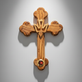 Cross with Holy Spirit Dove, 7.3" Holy Land Olive Wood