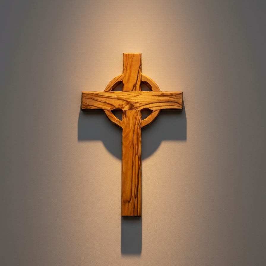 Celtic Wall Cross, 9.7", 14 Stations Engraved, Holy Land Olive Wood