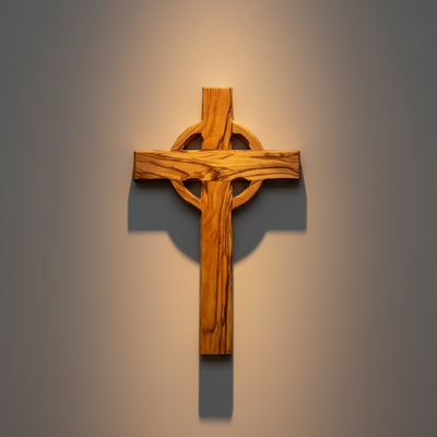 Celtic Wall Cross, 9.7", 14 Stations Engraved, Holy Land Olive Wood